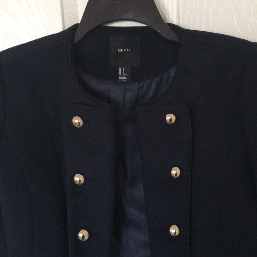 *NEW* “Forever 21,” navy blue coat with gold buttons; size small - Picture 4 of 9
